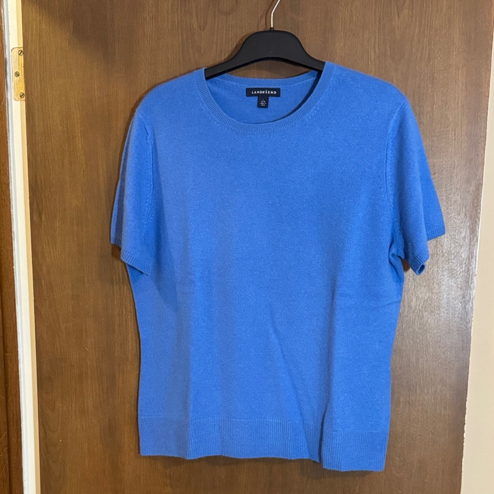 Lands' End Vibrant Blue 100% Cashmere Short-Sleeved Sweater